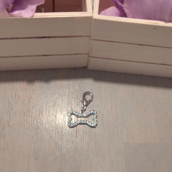 Blue Rhinestone Dog Bone Collar Charm - Picture 2 of 2